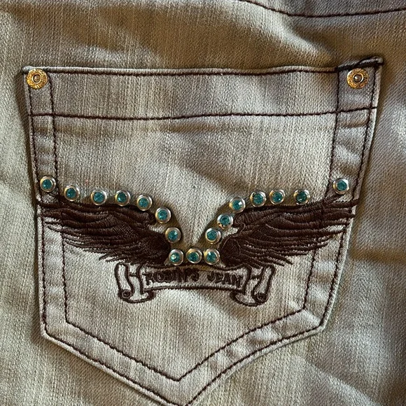 Robins light grey straight leg rhinestone jean - Picture 5 of 7
